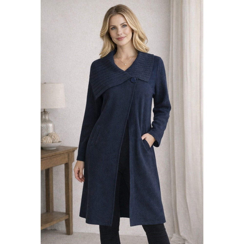 Cullen Womens Black Ribbed Shawl Collar Longline‎ Cardigan Coat Size S Lagenlook